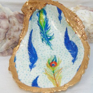 Watercolor Feathers Oyster Shell Bowl