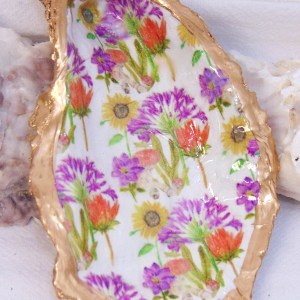Watercolor Funky Floral Designer Oyster Shell