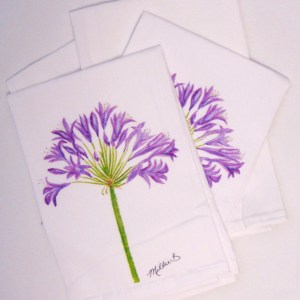 Limited Edition Watercolor Agapanthus  White Flour Sack Napkins