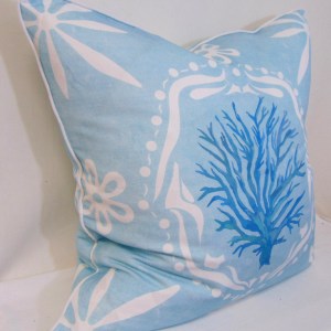 Alternative view of Limited Edition Medallion Sea Fan Sky Blue Pillow Cover With Welt