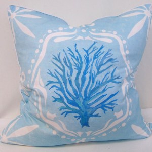 Limited Edition Medallion Sea Fan Sky Blue Pillow Cover With Welt