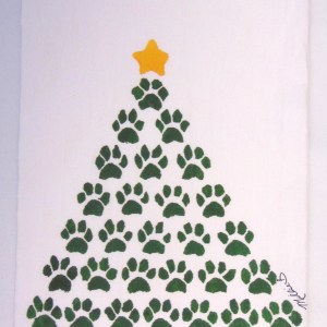 Limited Edition Watercolor Green Paw Tree Print White Flour Sack Towel