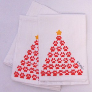 Limited Edition Watercolor Red Paw Tree Print White Flour Sack Napkins