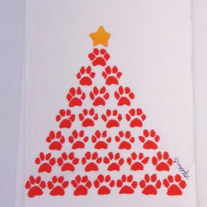 Limited Edition Watercolor Red Paw Tree Print White Flour Sack Towel