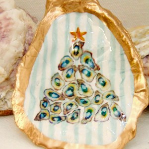 Watercolor Oyster Shell Tree Oyster Shell Jewelry Bowl