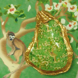 Alternative view of Watercolor Hanami Whimsy Aqua Oyster Shell Jewelry Bowl