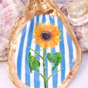 Watercolor Sunflower Oyster Shell Jewelry Bowl