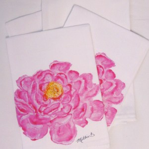 Limited Edition Watercolor Peony White Flour Sack Napkins