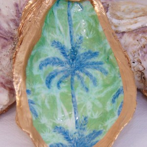 Watercolor Palm Beach Green Oyster Shell Jewelry Bowl