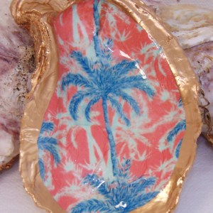 Watercolor Palm Beach Coral Oyster Shell Jewelry Bowl