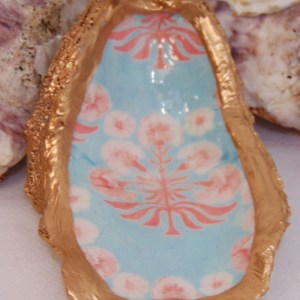 Watercolor Poppy Love Pink Blue Oyster Shell Jewelry Bowl