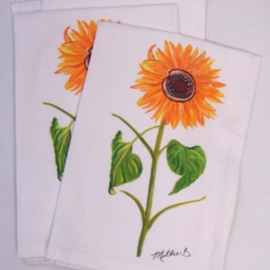 Limited Edition Watercolor Sunflower  White Flour Sack Napkins