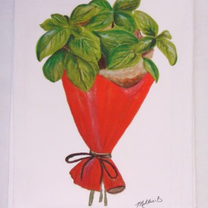 Limited Edition Watercolor Basil Print White Flour Sack Towel