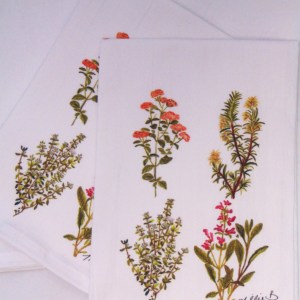 Limited Edition Watercolor Herbs White Flour Sack Napkins