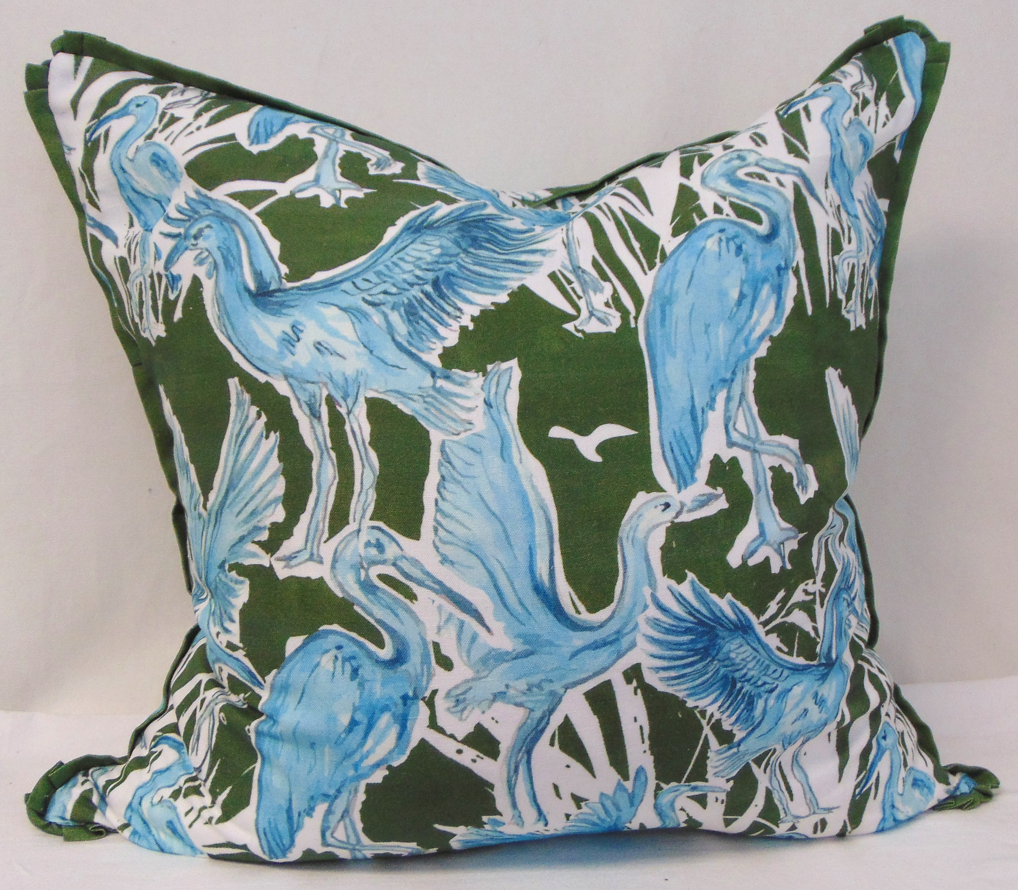Limited Edition Olive Green Cranes Pillow Cover With French Pleated Flange (Copy) (Copy) - Image 1